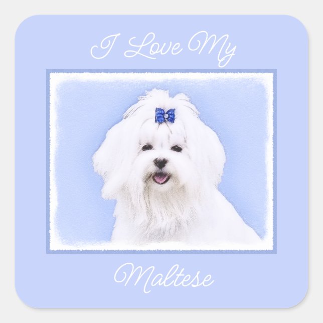 Sticker Carré Maltese Painting - Cute Original Dog Art Square St (Devant)