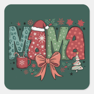 Sticker Carré Mama Claus Joyeux Noël Cadeau pour Maman