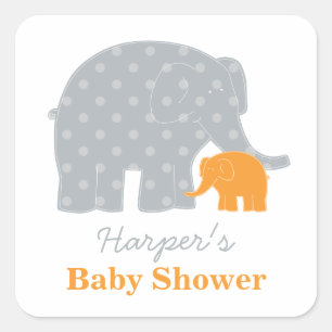 Sticker Carré Mama et bébé éléphant Orange Shower