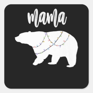 Sticker Carré Mama Ours Polaire Chaîne De Lumières Noël
