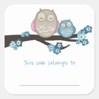 Sticker Carré Mama Owl & Baby {Blue} | Plaques