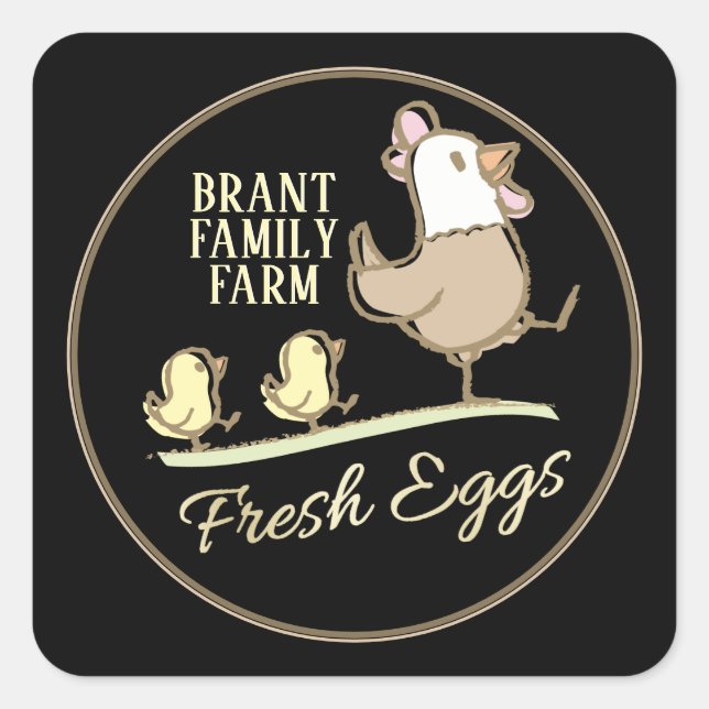 Sticker Carré Mama poule et poussins famille boîte d'oeuf de fer (Devant)