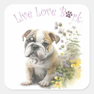 Sticker Carré Maman de Bouledogue Floral