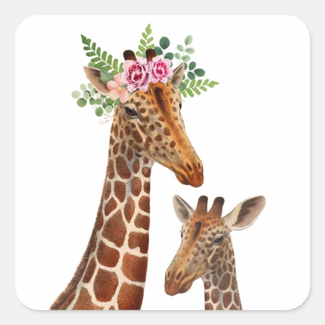 Sticker Carré Maman de girafe de Boho + Baby shower (Devant)