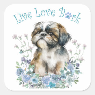 Sticker Carré Maman de Shih Tzu Floral