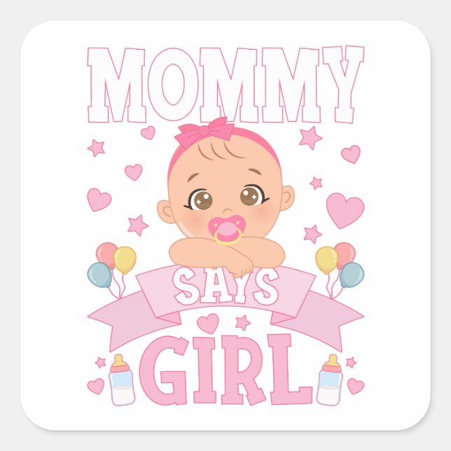 Sticker Carré Maman dit fille Grossesse rose ou bleu (Devant)