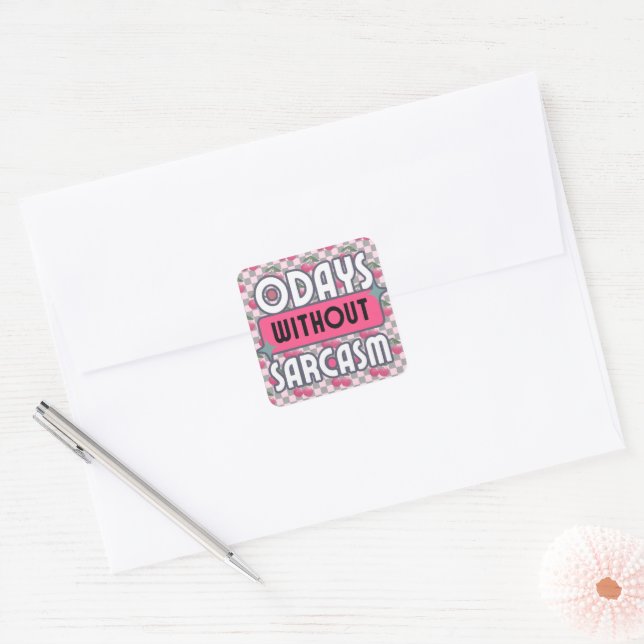 Sticker Carré Maman drôle 0 jours sans sarcasme (Enveloppe)