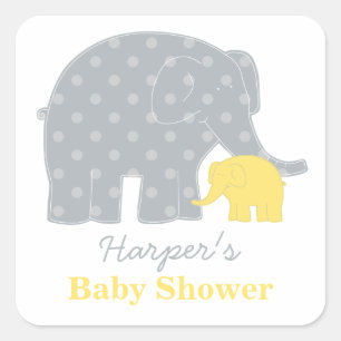 Sticker Carré Maman et bébé éléphant Jaune Douce