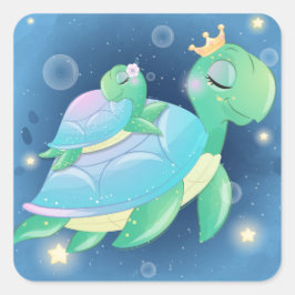 Sticker Carré Maman Et Bébé Tortue De Mer
