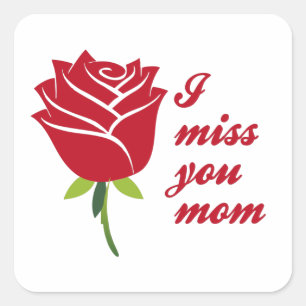 Sticker Carré Maman, Je T'Aime Maman Avec Rose Rouge