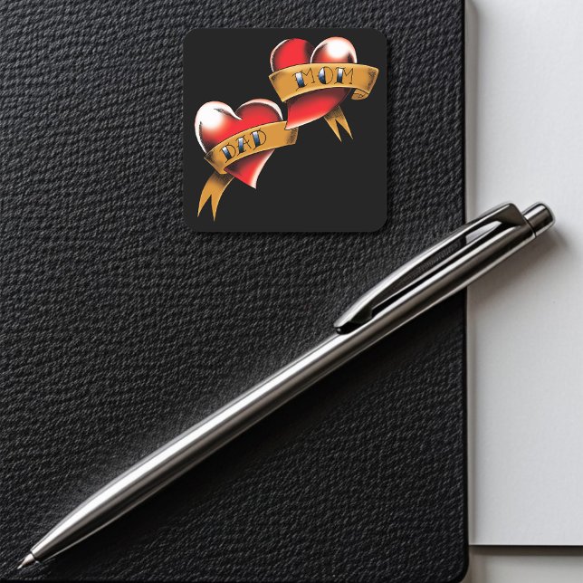 Sticker Carré Maman Papa Red Hearts Tattoo (Créateur téléchargé)