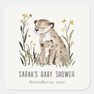 Sticker Carré Maman rustique mignonne et bébé tigre feuillage Ba