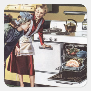 Sticker Carré Maman vintage dans la Cuisine de cuisine un jambon