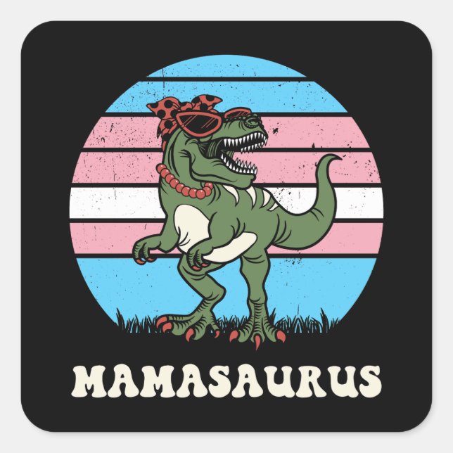 Sticker Carré Mamasaurus Dinosaure drôle sur le coucher du solei (Devant)