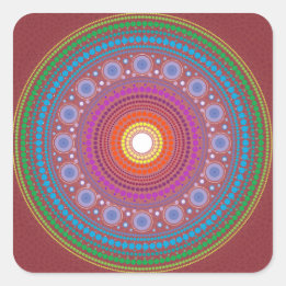 Sticker Carré Mandala à motifs rouges