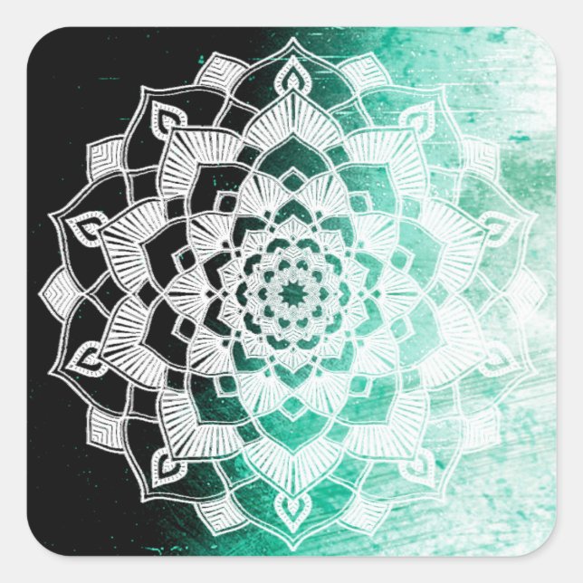 Sticker Carré Mandala Abstrait, un peu vert (Devant)