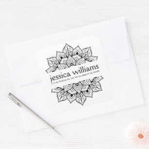 Sticker Carré Mandala floral noir