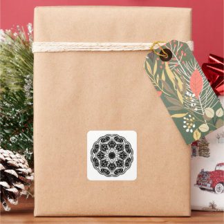 Sticker Carré Mandala floral noir et blanc