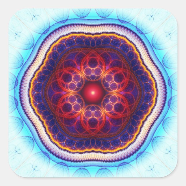 Sticker Carré Mandala harmonique bleu fractal (Devant)