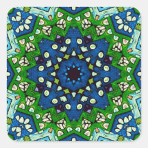 Mandala Retro Mosaic Vert Motif bleu