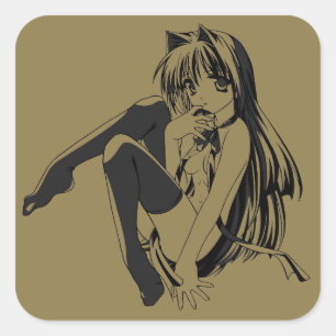 Sticker Carré Manga, Neko Catgirl Furry Kawaii Loli
