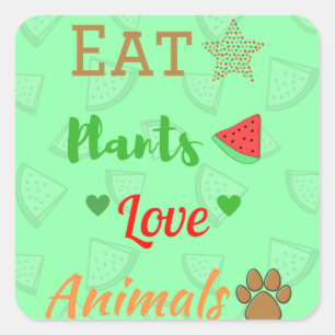 Sticker Carré Mange des végétaux, maîtresse aux animaux Eat