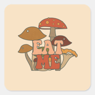 Sticker Carré "Mange-moi" - Conception Whimsical Mushroom