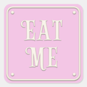 Sticker Carré "Mange-moi" Wonderland Tea Party Girl Pastel Rose