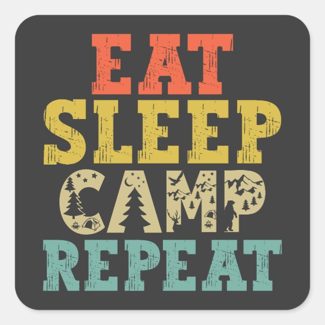 Sticker Carré Manger Camp de sommeil Répéter Camping Amoureux (Devant)