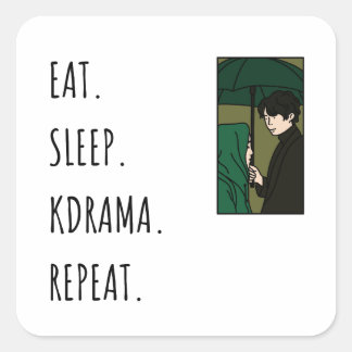 Sticker Carré Manger. Dormir. Kdrama. Recommencer.