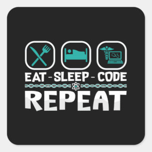 Sticker Carré Manger le code de veille Répéter le code de code I