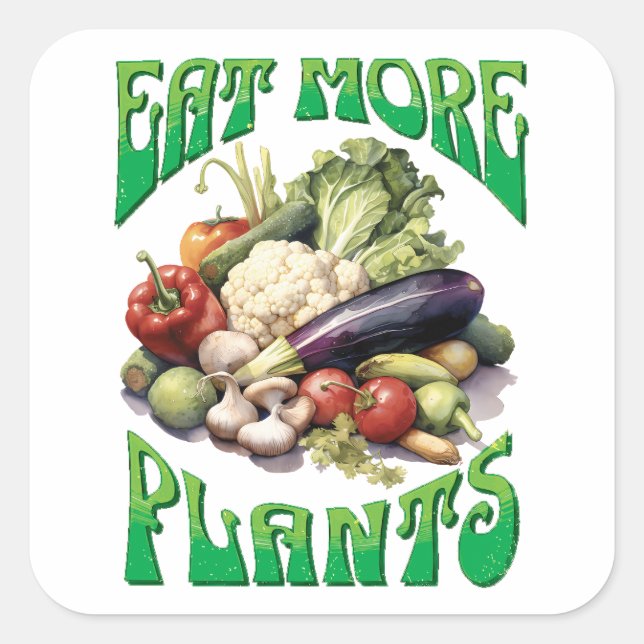 Sticker Carré Manger plus Plante Végétarien (Devant)