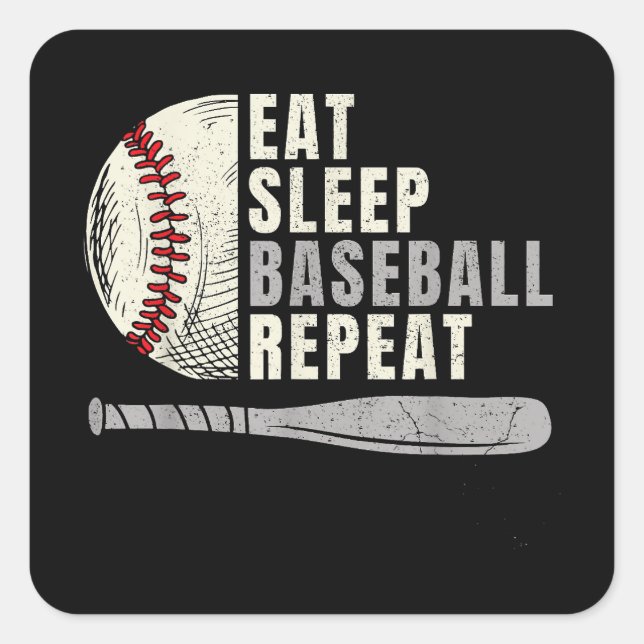 Sticker Carré Mangez Sleep Baseball Répéter Funny Baseball Playe (Devant)