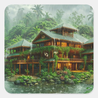 Sticker Carré Manoir de la Forêt Tropicale Humide