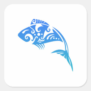 Sticker Carré Maori Fish Tribal Tattoo - Idée cadeau