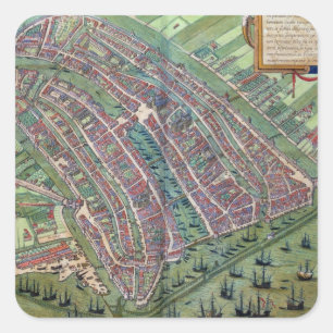 Sticker Carré Map of Amsterdam, from 'Civitates Orbis Terrarum'