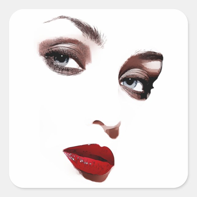 Sticker Carré maquillage beauté femmes face aux yeux bleus lèvre (Devant)