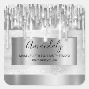 Sticker Carré Maquillage Beauté Parties scintillant Argent Frame