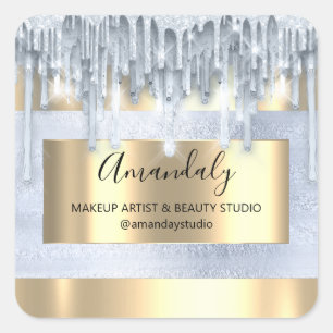 Sticker Carré Maquillage Beauté Parties scintillant Gold Frame B