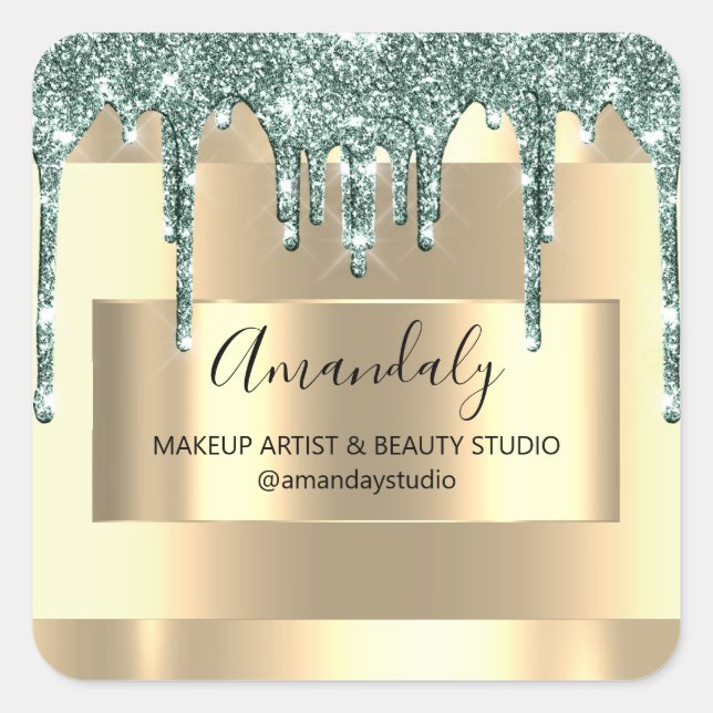 Sticker Carré Maquillage Beauté Parties scintillant Or encadré B (Devant)