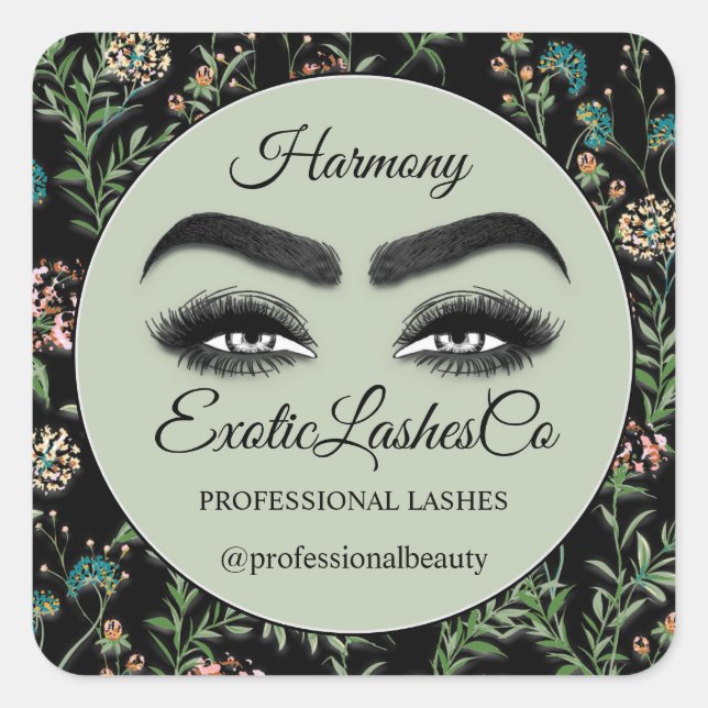 Sticker Carré Maquillage Eyelash conditionneur Florales Noir (Devant)