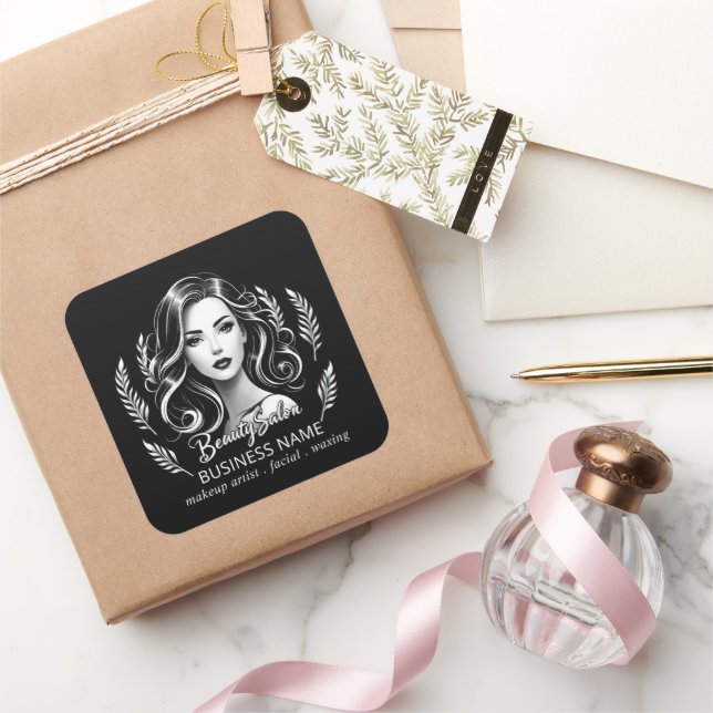 Sticker Carré Maquilleuse Coiffeuse Moderne Noir Blanc Or (Cadeaux)