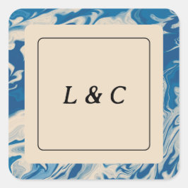 Sticker Carré Marbre Bleu Marbre Moderne Côtier Mariage Favorise
