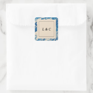 Sticker Carré Marbre Bleu Marbre Moderne Côtier Mariage Favorise