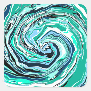 Sticker Carré Marbre bleu, Turquoise, turquoise et blanc