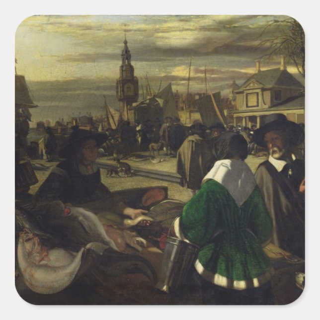 Sticker Carré Marché à La Haye, c.1660 (Devant)