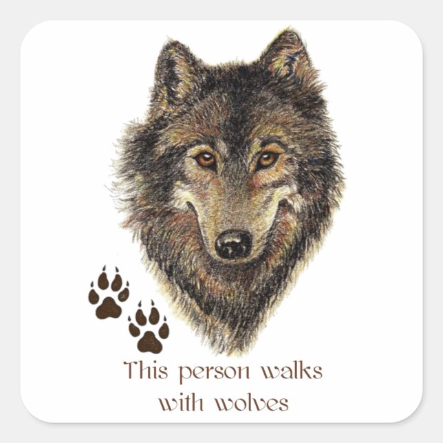 Sticker Carré Marche avec la citation de loups loups (Devant)
