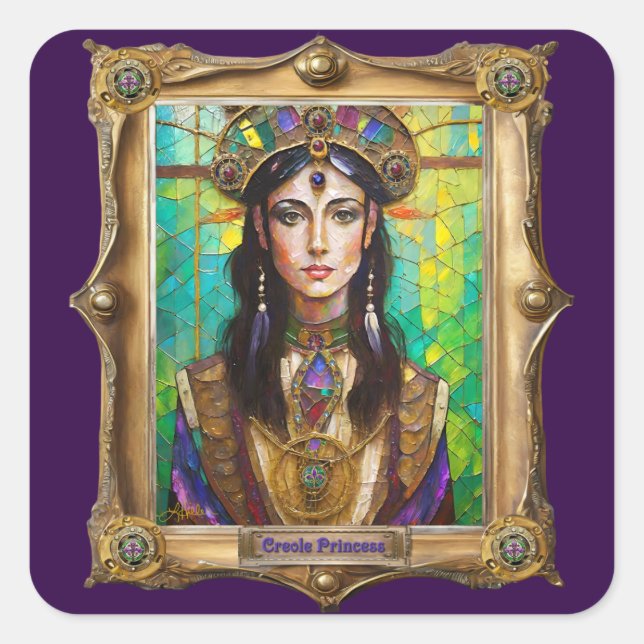 Sticker Carré Mardi Gras Realm Portraits - La Princesse Créole (Devant)