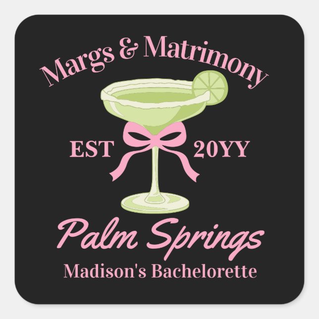 Sticker Carré Marges et Mariage Margaritas Bachelorette Party (Devant)