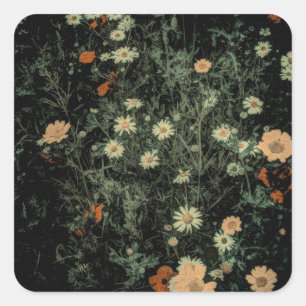 Sticker Carré marguerite blanche bohème fleur sauvage noir flora